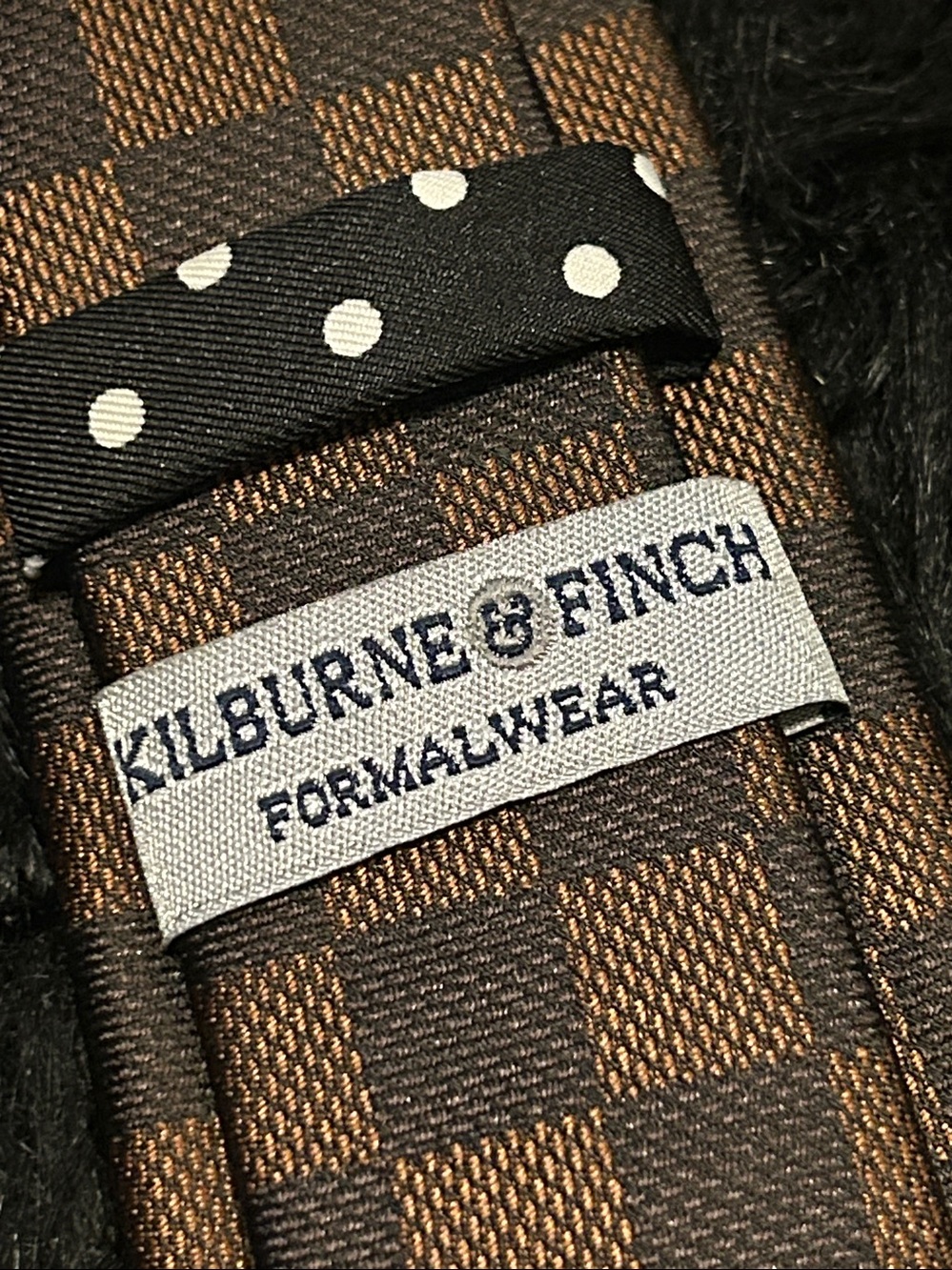 Kilburne & Finch Formalwear Necktie Brown & Black Checkered Checker Board - Picture 5 of 8